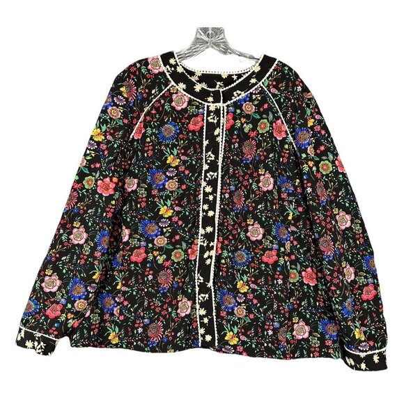 LOGO Lori Goldstein Jackets & Blazers - Logo Lori Goldstein Floral Black Jacket Large Bloomcore Lagenlook Stretch